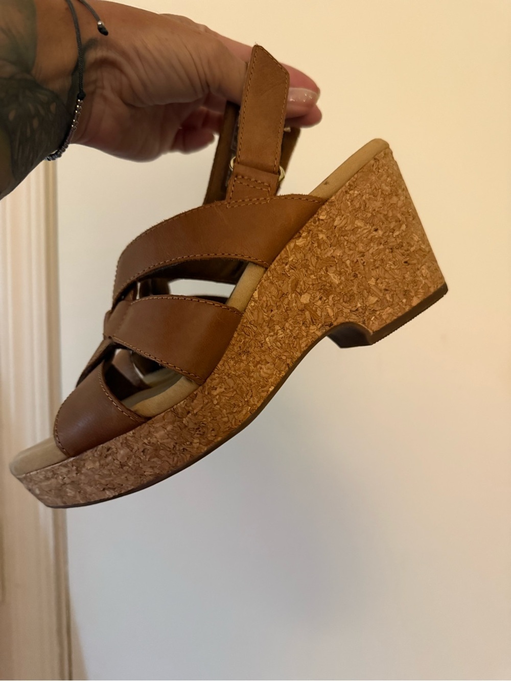 Clarks Brown Leather Crisscross Slingback Sandals - Picture 11 of 12
